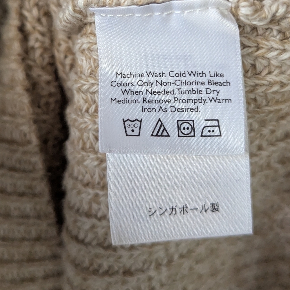 Vintage 90s Eddie Bauer Light Tan Shaker Stitch Henley Sweater Size Large TALL - Picture 5 of 7